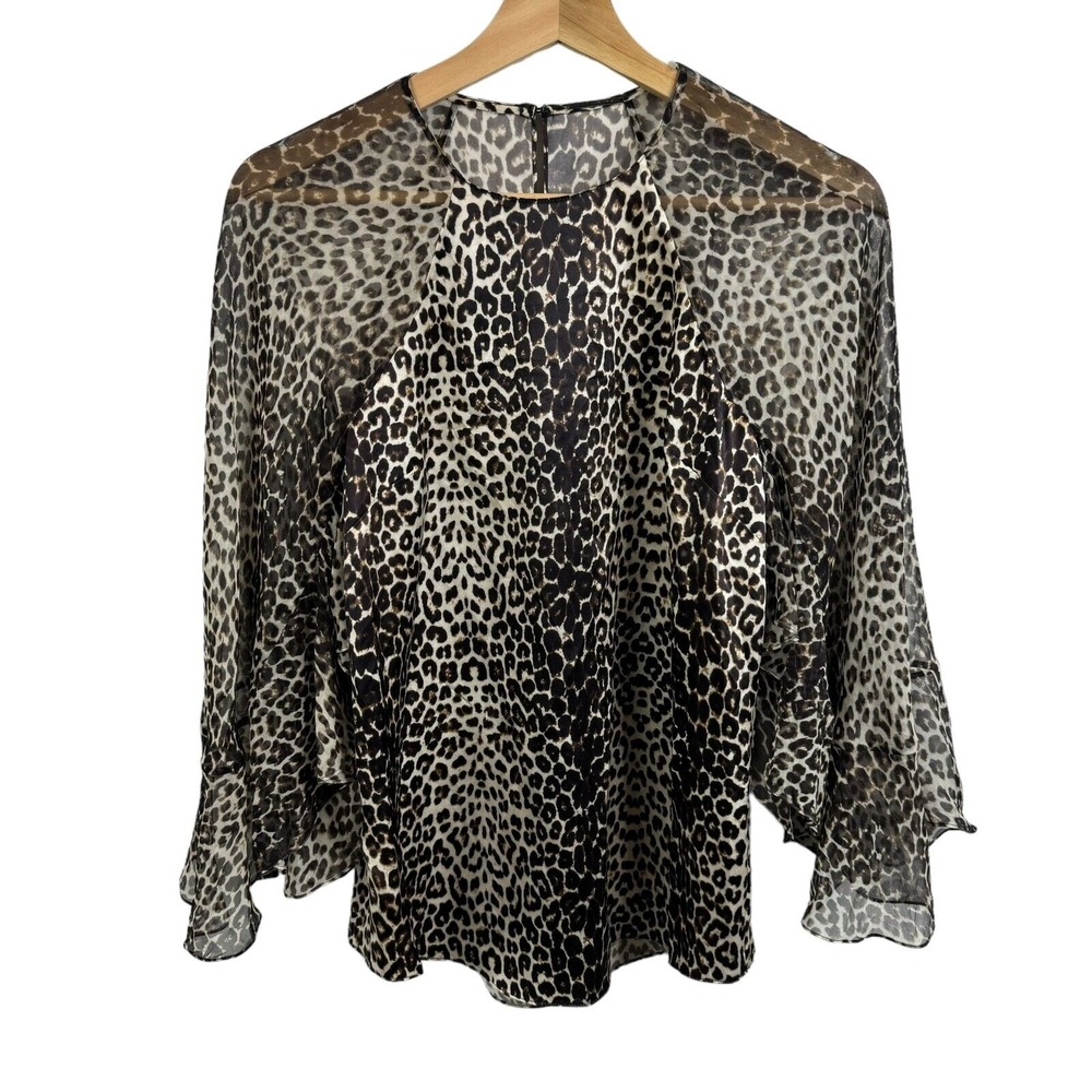 Elie Tahari Animal print Shirt blouse 100% Silk Long Sleeve Round neck Size XS